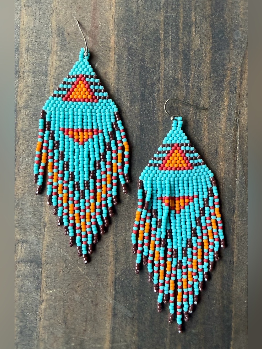 Turquoise Beaded Fringe Earrings